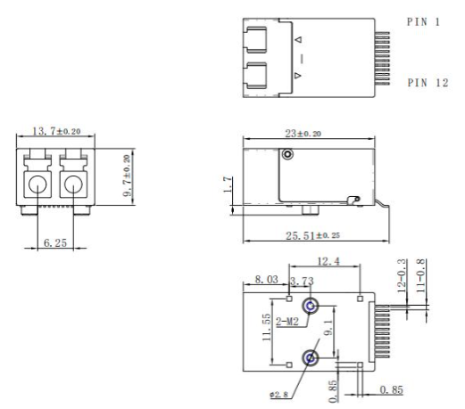 usot 12pin 光模块尺寸图 usot 12pin 光模块尺寸图