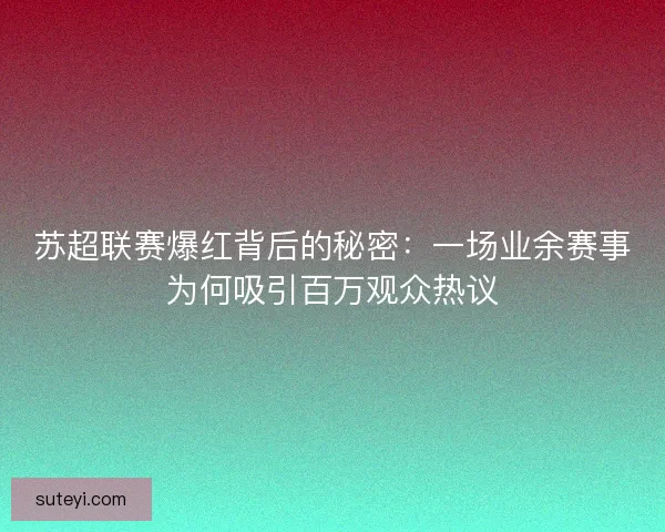 苏超联赛爆红背后的秘密：一场业余赛事为何吸引百万观众热议